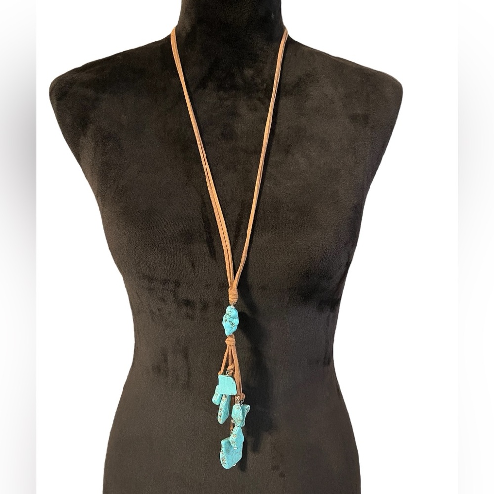 Leather and Faux Turquoise Necklace